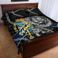Sweden Vikings Quilt Bed Set Nordic Lion Bound in Runes and Chains