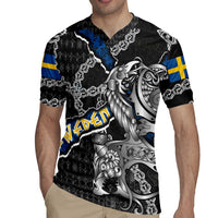 Personalized Sweden Vikings Rugby Jersey Nordic Lion Bound in Runes and Chains