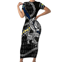 Personalized Sweden Vikings Short Sleeve Bodycon Dress Nordic Lion Bound in Runes and Chains