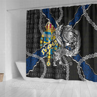 Sweden Vikings Shower Curtain Nordic Lion Bound in Runes and Chains
