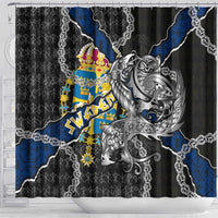 Sweden Vikings Shower Curtain Nordic Lion Bound in Runes and Chains