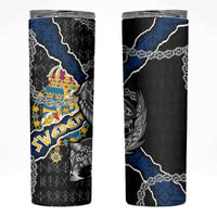 Sweden Vikings Skinny Tumbler Nordic Lion Bound in Runes and Chains
