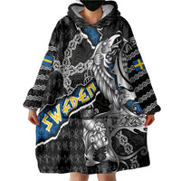 Personalized Sweden Vikings Wearable Blanket Hoodie Nordic Lion Bound in Runes and Chains
