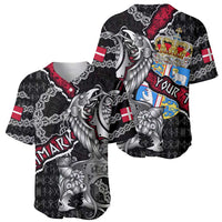 Personalized Denmark Vikings Baseball Jersey Nordic Lion Bound in Runes and Chains