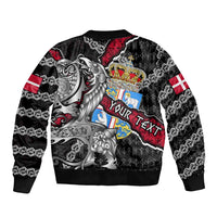 Personalized Denmark Vikings Bomber Jacket Nordic Lion Bound in Runes and Chains