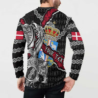 Personalized Denmark Vikings Button Sweatshirt Nordic Lion Bound in Runes and Chains