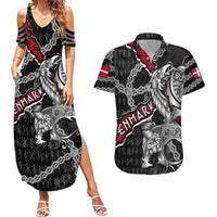 Personalized Denmark Vikings Couples Matching Summer Maxi Dress and Hawaiian Shirt Nordic Lion Bound in Runes and Chains