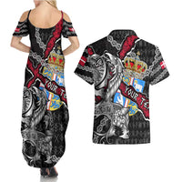 Personalized Denmark Vikings Couples Matching Summer Maxi Dress and Hawaiian Shirt Nordic Lion Bound in Runes and Chains