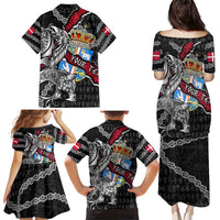 Personalized Denmark Vikings Family Matching Puletasi and Hawaiian Shirt Nordic Lion Bound in Runes and Chains