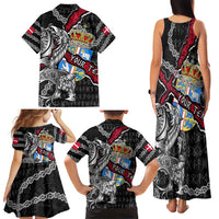 Personalized Denmark Vikings Family Matching Tank Maxi Dress and Hawaiian Shirt Nordic Lion Bound in Runes and Chains