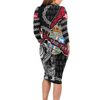 Personalized Denmark Vikings Long Sleeve Bodycon Dress Nordic Lion Bound in Runes and Chains