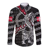 Personalized Denmark Vikings Long Sleeve Button Shirt Nordic Lion Bound in Runes and Chains