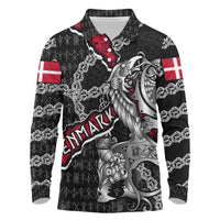 Personalized Denmark Vikings Long Sleeve Polo Shirt Nordic Lion Bound in Runes and Chains