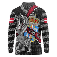 Personalized Denmark Vikings Long Sleeve Polo Shirt Nordic Lion Bound in Runes and Chains