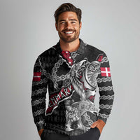 Personalized Denmark Vikings Long Sleeve Polo Shirt Nordic Lion Bound in Runes and Chains