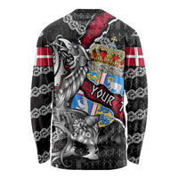 Personalized Denmark Vikings Long Sleeve Shirt Nordic Lion Bound in Runes and Chains
