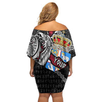 Personalized Denmark Vikings Off Shoulder Short Dress Nordic Lion Bound in Runes and Chains