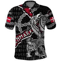 Personalized Denmark Vikings Polo Shirt Nordic Lion Bound in Runes and Chains