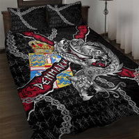 Denmark Vikings Quilt Bed Set Nordic Lion Bound in Runes and Chains