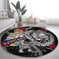 Denmark Vikings Round Carpet Nordic Lion Bound in Runes and Chains