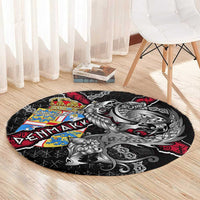 Denmark Vikings Round Carpet Nordic Lion Bound in Runes and Chains