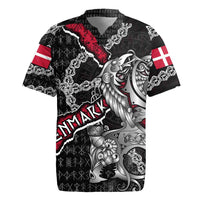 Personalized Denmark Vikings Rugby Jersey Nordic Lion Bound in Runes and Chains