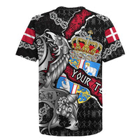 Personalized Denmark Vikings Rugby Jersey Nordic Lion Bound in Runes and Chains