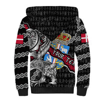 Personalized Denmark Vikings Sherpa Hoodie Nordic Lion Bound in Runes and Chains