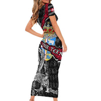 Personalized Denmark Vikings Short Sleeve Bodycon Dress Nordic Lion Bound in Runes and Chains