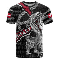 Personalized Denmark Vikings T Shirt Nordic Lion Bound in Runes and Chains