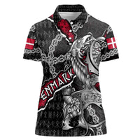 Personalized Denmark Vikings Women Polo Shirt Nordic Lion Bound in Runes and Chains