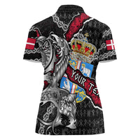 Personalized Denmark Vikings Women Polo Shirt Nordic Lion Bound in Runes and Chains