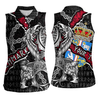Personalized Denmark Vikings Women Sleeveless Polo Shirt Nordic Lion Bound in Runes and Chains