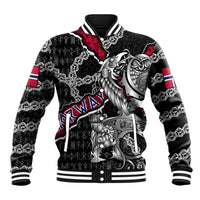 Personalized Norway Vikings Baseball Jacket Nordic Lion Bound in Runes and Chains