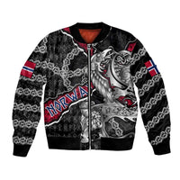 Personalized Norway Vikings Bomber Jacket Nordic Lion Bound in Runes and Chains