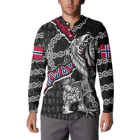 Personalized Norway Vikings Button Sweatshirt Nordic Lion Bound in Runes and Chains