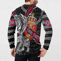 Personalized Norway Vikings Button Sweatshirt Nordic Lion Bound in Runes and Chains