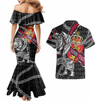 Personalized Norway Vikings Couples Matching Mermaid Dress and Hawaiian Shirt Nordic Lion Bound in Runes and Chains