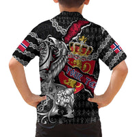 Personalized Norway Vikings Family Matching Off The Shoulder Long Sleeve Dress and Hawaiian Shirt Nordic Lion Bound in Runes and Chains