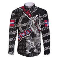 Personalized Norway Vikings Family Matching Off The Shoulder Long Sleeve Dress and Hawaiian Shirt Nordic Lion Bound in Runes and Chains