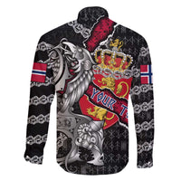 Personalized Norway Vikings Family Matching Off The Shoulder Long Sleeve Dress and Hawaiian Shirt Nordic Lion Bound in Runes and Chains