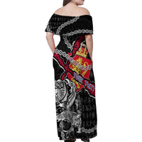 Personalized Norway Vikings Family Matching Off Shoulder Maxi Dress and Hawaiian Shirt Nordic Lion Bound in Runes and Chains