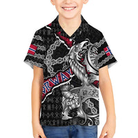 Personalized Norway Vikings Family Matching Short Sleeve Bodycon Dress and Hawaiian Shirt Nordic Lion Bound in Runes and Chains