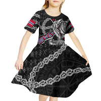 Personalized Norway Vikings Kid Short Sleeve Dress Nordic Lion Bound in Runes and Chains