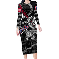 Personalized Norway Vikings Long Sleeve Bodycon Dress Nordic Lion Bound in Runes and Chains