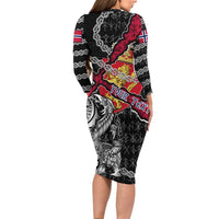 Personalized Norway Vikings Long Sleeve Bodycon Dress Nordic Lion Bound in Runes and Chains