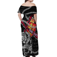 Personalized Norway Vikings Off Shoulder Maxi Dress Nordic Lion Bound in Runes and Chains