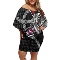 Personalized Norway Vikings Off Shoulder Short Dress Nordic Lion Bound in Runes and Chains