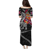 Personalized Norway Vikings Puletasi Nordic Lion Bound in Runes and Chains