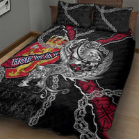 Norway Vikings Quilt Bed Set Nordic Lion Bound in Runes and Chains